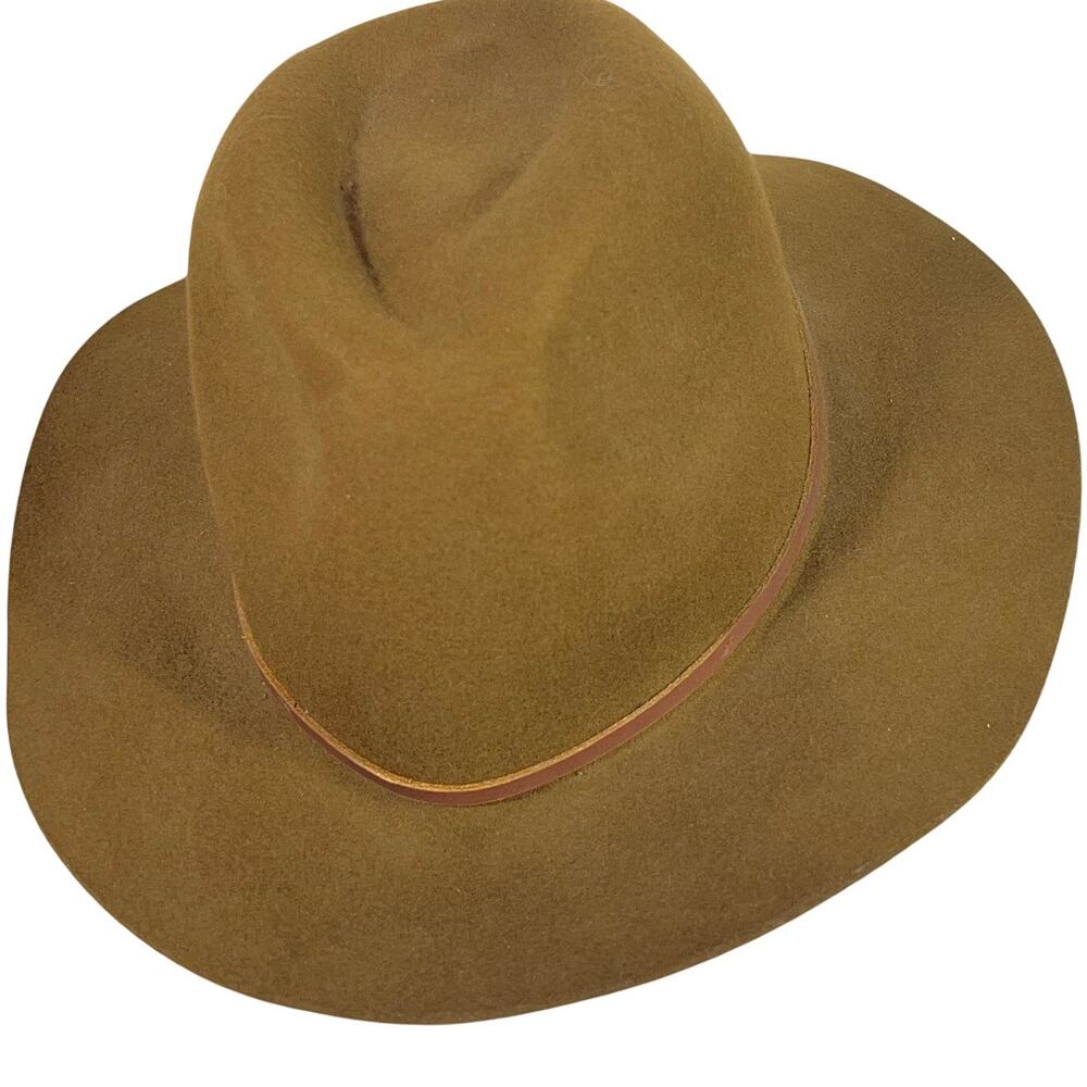 Brixton Field Proper Wool Felt Fedora Hat Wide Flat Brim Brown Small S 7 56cm